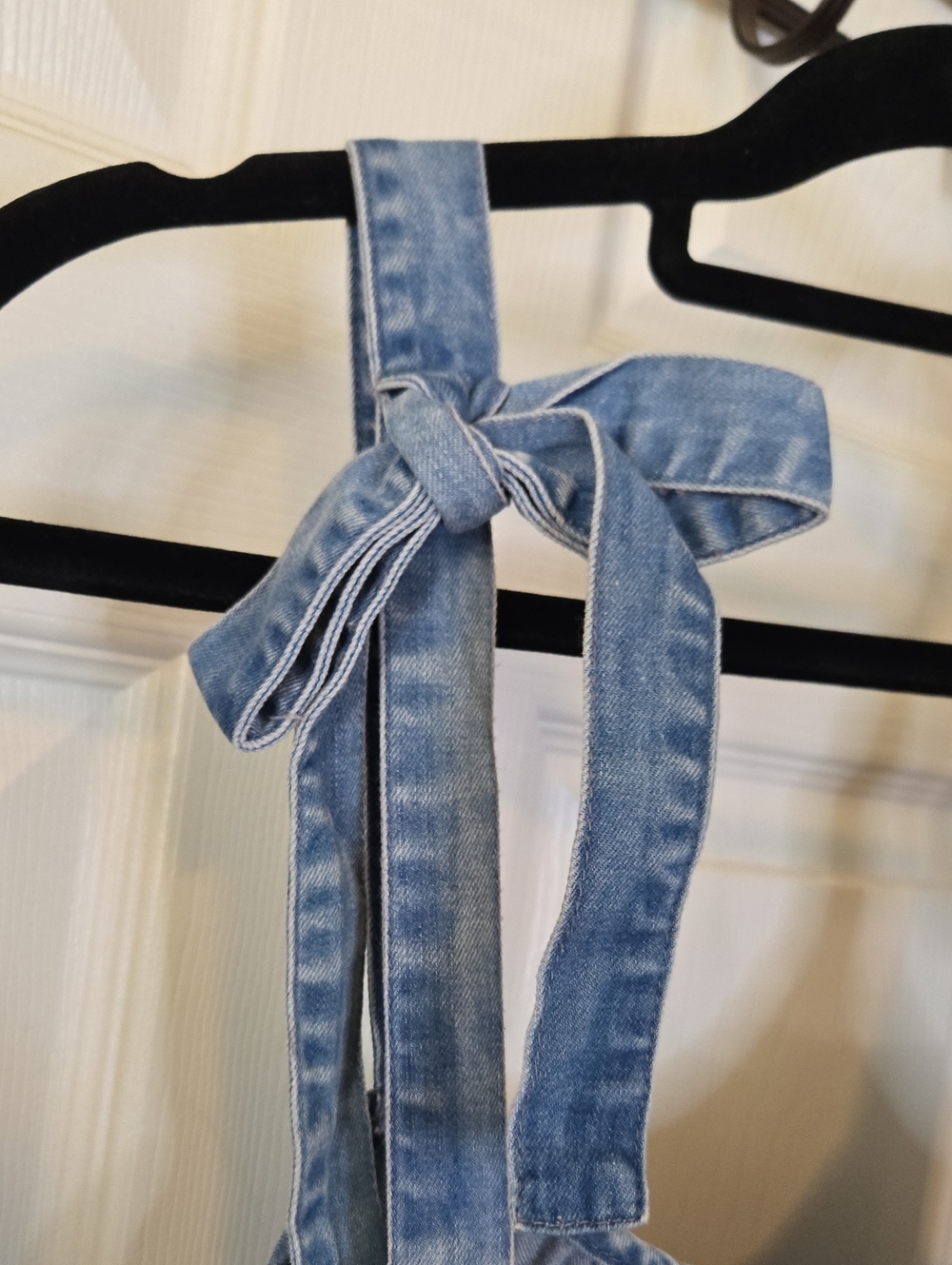 New In Light Blue Denim Dress with Gathered Waist - Picture 3 of 5